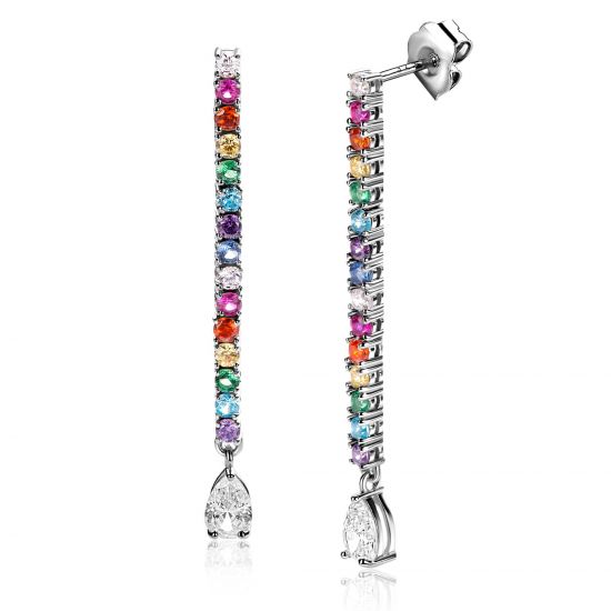 ZINZI zlv. oorstekers rainbow lang 42mm peer zirc.