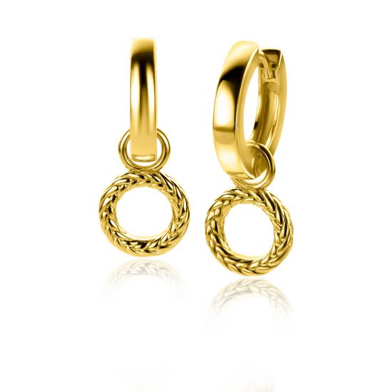 ZINZI Silberne Ohranhänger 14K gelbgold vergoldet rund mit Seileffekt 10mm ZICH2246G