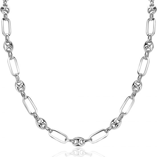 ZINZI zlv. collier paperclip/koffieboon schakels 45cm