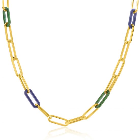 ZINZI zlv. collier gg.verg. paperclip/lapis/malachiet