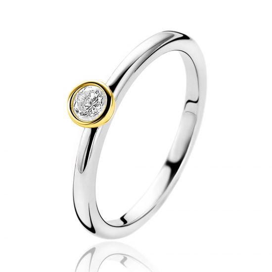 ZINZI Silberring bicolor glatt rund mit weißen Zirkonia ZIR1177Y