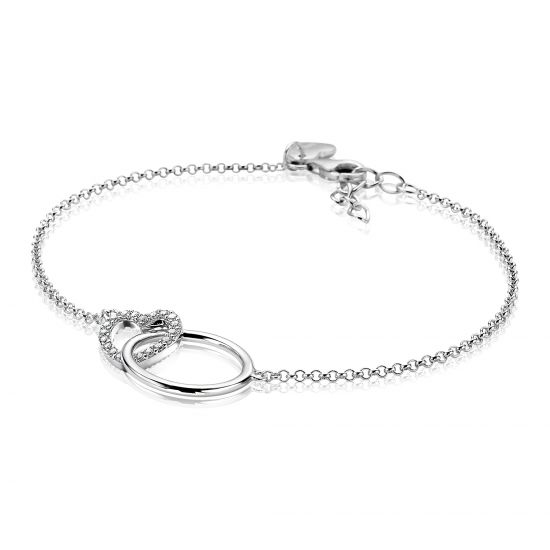 ZINZI silbernes Armband offen rund und Herz in einander weiß ZIA1483