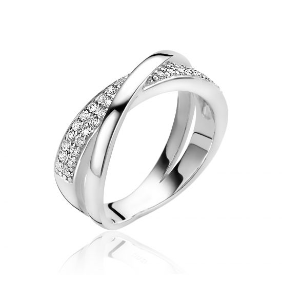 ZINZI silberner Ring cross-over weiß 7mm ZIR1604