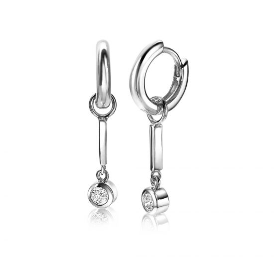ZINZI silberne Ohrhänger Stab 19mm  weiße Zirkonia Charm ZICH1953