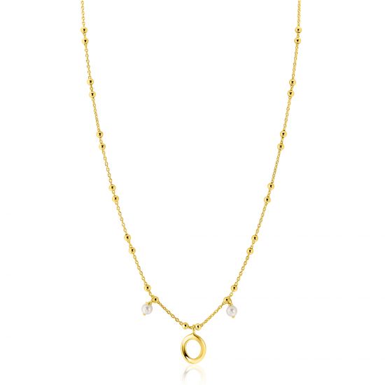 ZINZI zlv. collier gg.verg. met parel en ovale hangers