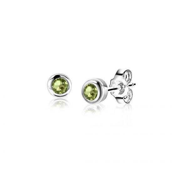 ZINZI zlv.oorknopjes birthstones peridoot cz