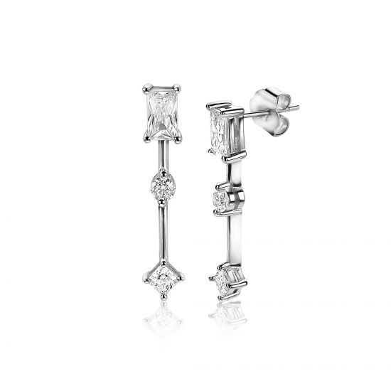 ZINZI silberne enge Ohrhänger 22mm rund quadratisch Rechteck  weiß 22mm ZIO2044