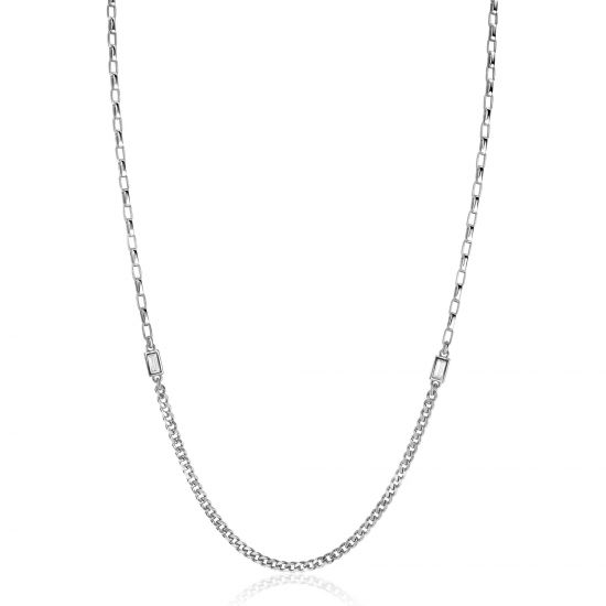ZINZI zlv. collier grmt/paperclip met baq.zirc.