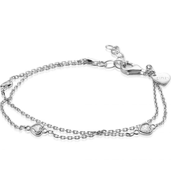 ZINZI silbernes Armband doppelt  Herz weiß ZIA1721