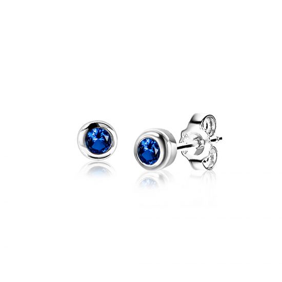 ZINZI zlv. oorknopjes birthstones saffier cz