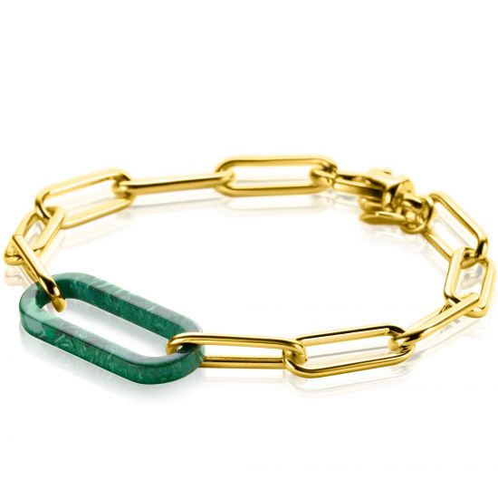 ZINZI zlv. armband gg.verg. paperclip en malachiet