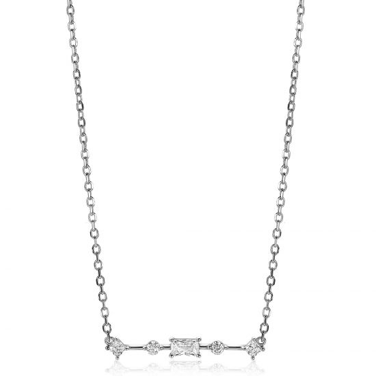 ZINZI silberne Kette 45cm mit Stab rund quadratisch Rechteck  weiß ZIC2044