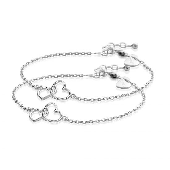 ZINZI set van 2 zlv. armbanden twee hartjes in elkaar