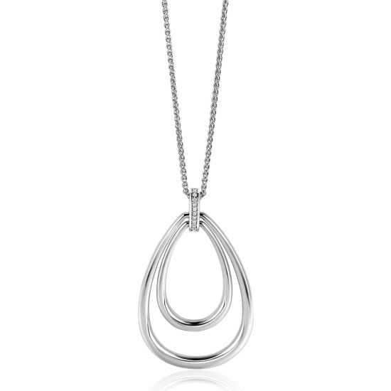 ZINZI zlv. collier met hanger ovaal oog met zirc.