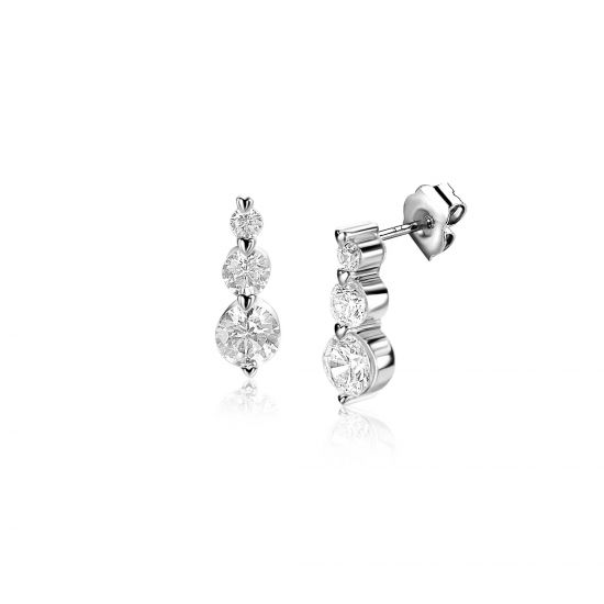 ZINZI zlv. oorknopjes 3x zirconia's aflopend