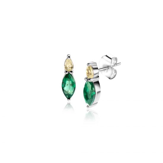 ZINZI zlv. oorknopjes groen en gele zirconia's