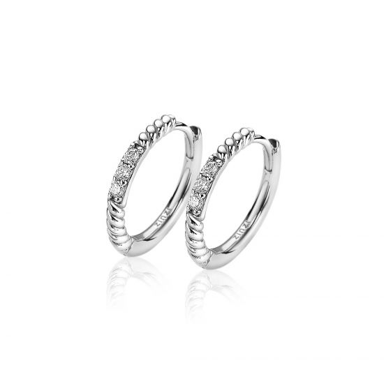 ZINZI silberne Ohrringe gedreht 16 x 2mm  weiße Zirkonias ZIO2128