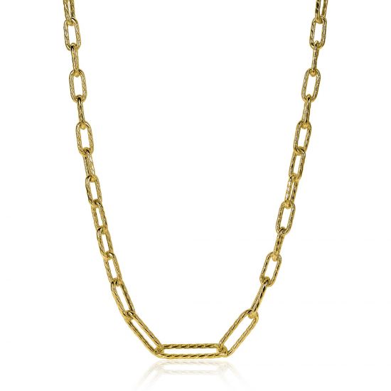 ZINZI silberne Halskette 14K gelb vergoldet ovale Glieder bearbeitet 50cm ZIC2097G