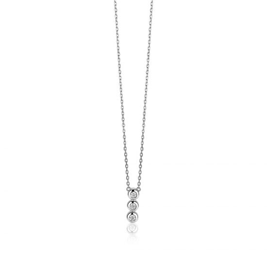 ZINZI silberne Kette 45cm mit Anhängerrund  weiß ZIC1443