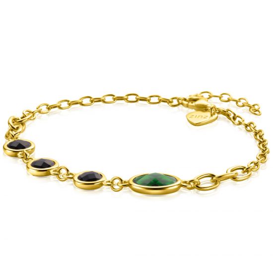 ZINZI zlv. armband gg.verg. met groen en zwart