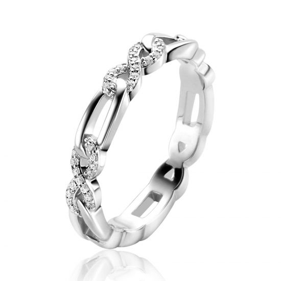 ZINZI zlv. ring infinity zirc. en ovale schakels mt.62