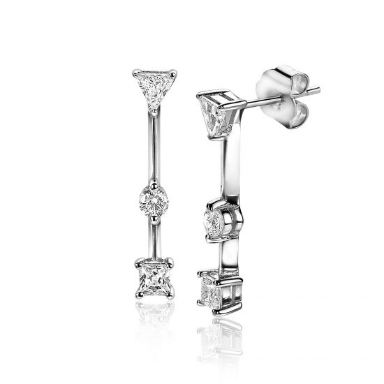 ZINZI silberne enge Ohrhänger 22mm rund quadratisch Dreieck  weiß ZIO2043