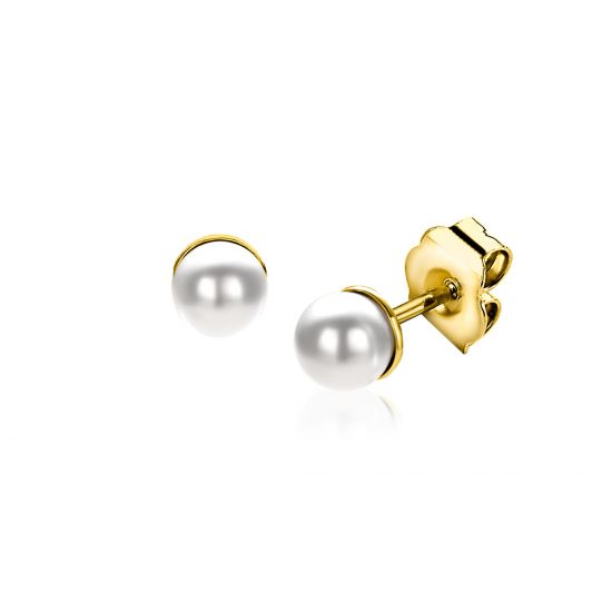 ZINZI silberne gelbvergoldete Ohrstecker 4mm weiß Perle ZIO1318Y
