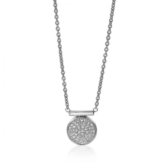 ZINZI silberne Gliederhalskette mit rundem Anhänger 14mm  weiße Zirkonias 45cm ZIC1960