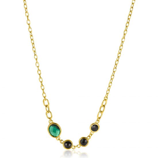 ZINZI zlv. collier gg.verg. met groen en zwart 45cm