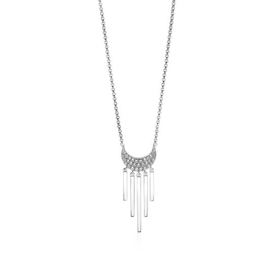 ZINZI zlv. collier halve maan zirc. en 5 staafjes 45cm