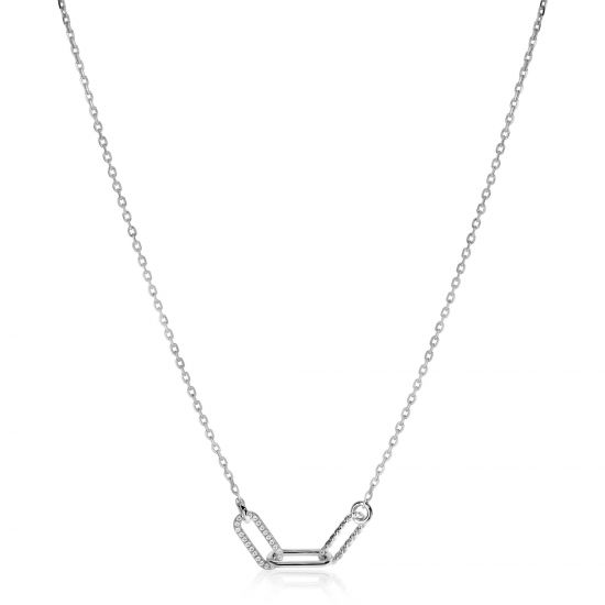 ZINZI zlv.collier met 3 paperclip schakels fant/zirc.