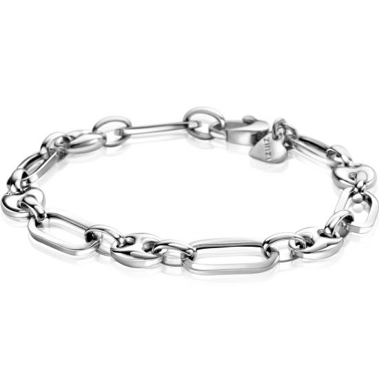 ZINZI zlv. armband paperclip/koffieboon schakels