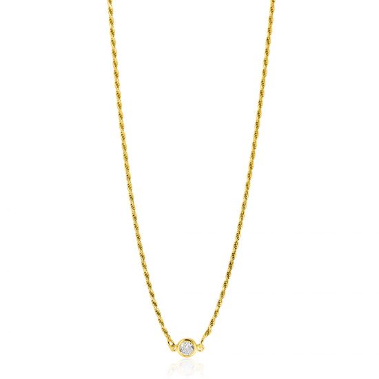 ZINZI zlv. collier gg.verg. koord met ronde zirconia