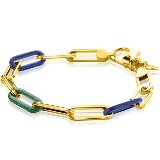 ZINZI zlv. armband gg.verg.paperclip/lapis/malachiet