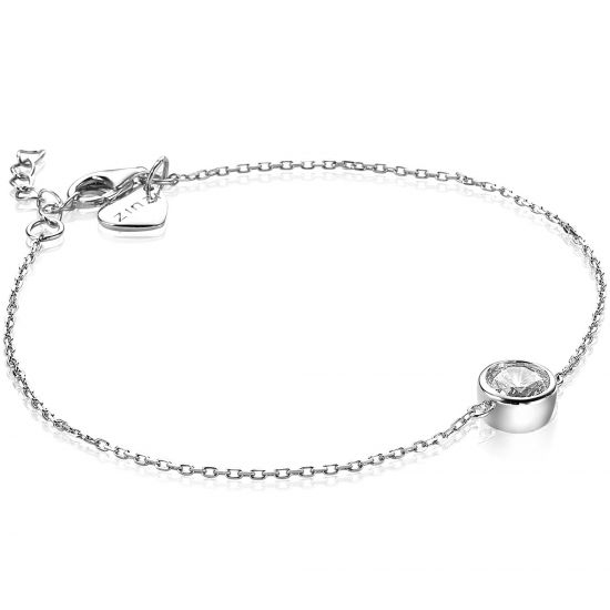 ZINZI silbernes Armband mit runder Fassung weiß 17-19cm ZIA1775