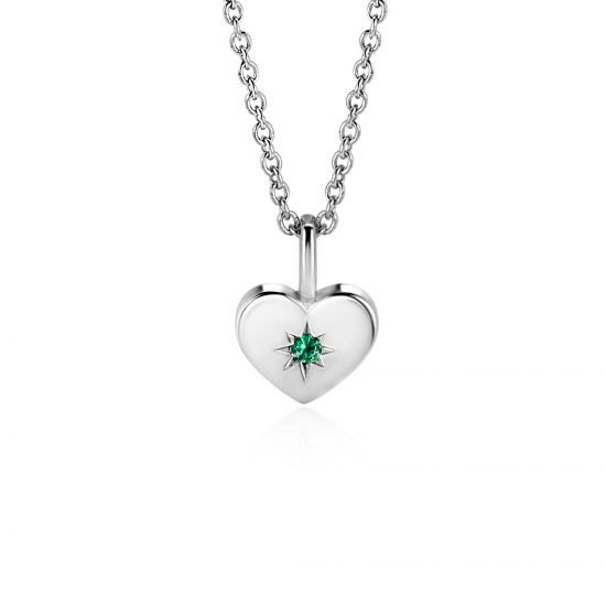 ZINZI zlv. hanger hartvorm birthstones smaragd cz.