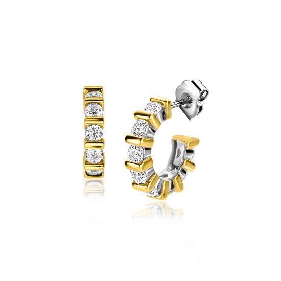 ZINZI silberner Ohrschmuck zweifarbig viereckig und runde weiße Zirkonias 16mm ZIO2251