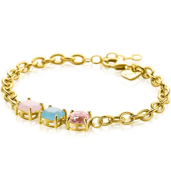 ZINZI zlv. armband gg.verg.met vk.roze en turquoise