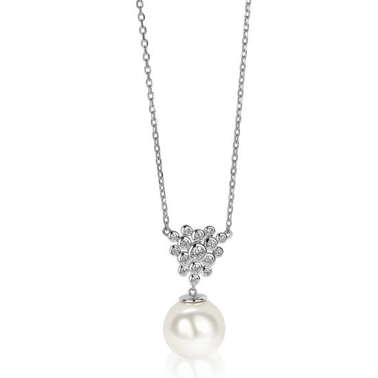 ZINZI silberne Kette Perle rund  weiß 43cm ZIC1761