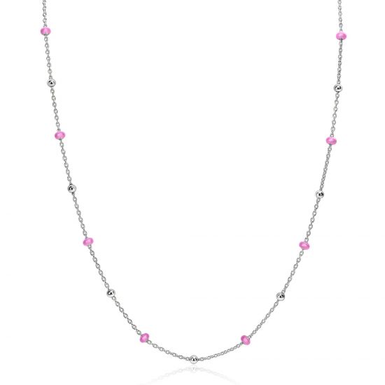 ZINZI zlv. collier met zlv.en roze bolletjes