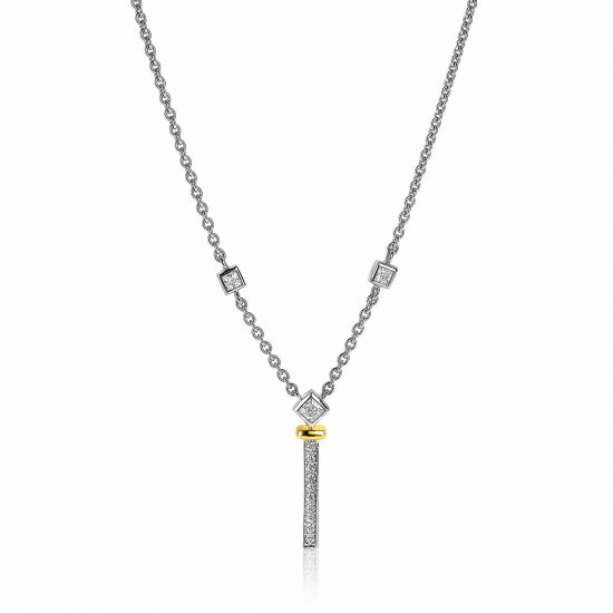 ZINZI silberne Luxus zweifarbig Halskette mit Stab Raute weißer Zirkonias 42-44cm ZIC2121