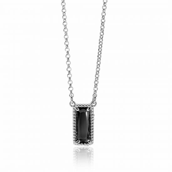 ZINZI silberne Jasseron Halskette mit Rechteck schwarz 42-45cm ZIC2113