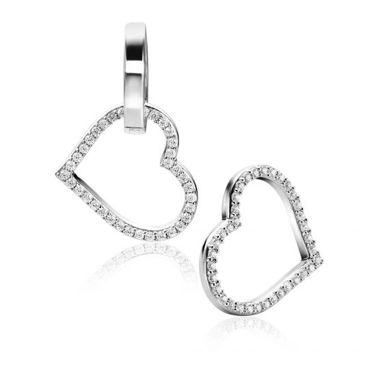 ZINZI zlv. oorbedels open hart groot zirconia's