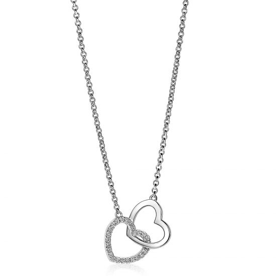 ZINZI silberne Kette 45cm mit verbunden Herzen  weiß ZIC1736