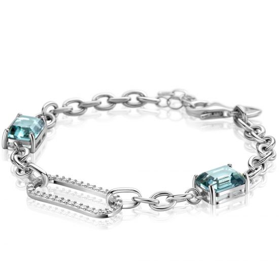 ZINZI zlv. armband met ovaal zirc. en petrol cz