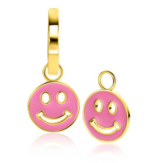 ZINZI zlv. oorbedels  Smiley geel verguld roze