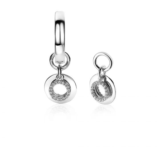 ZINZI silberne Ohrhänger doppelt rund  weiß 10mm ZICH1769