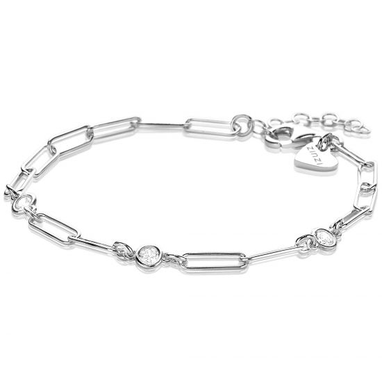 ZINZI silbernes Armband paperclip Glieder rund Zirkonia 17-20 cm ZIA2079