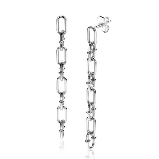 39mm ZINZI Silber Ohrstecker mit langem Kettenglied, verziert mit verspielten Kugeln ZIO2586