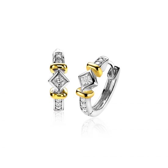 ZINZI silberne Luxus zweifarbige Ohrringe 16mm mit Raute  weiße Zirkonias ZIO2121CR
